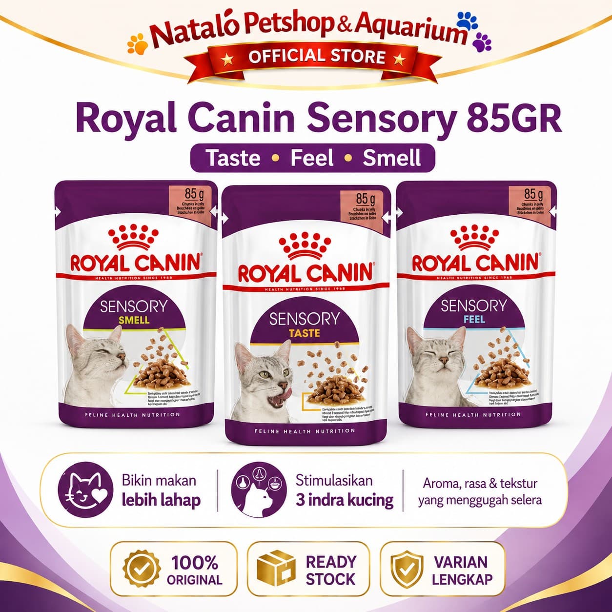 Royal Canin Sensory Wet Food Pouch Taste Feel Smell 85GR - Makanan Basah Saset Kucing 85 GR - gambar 1