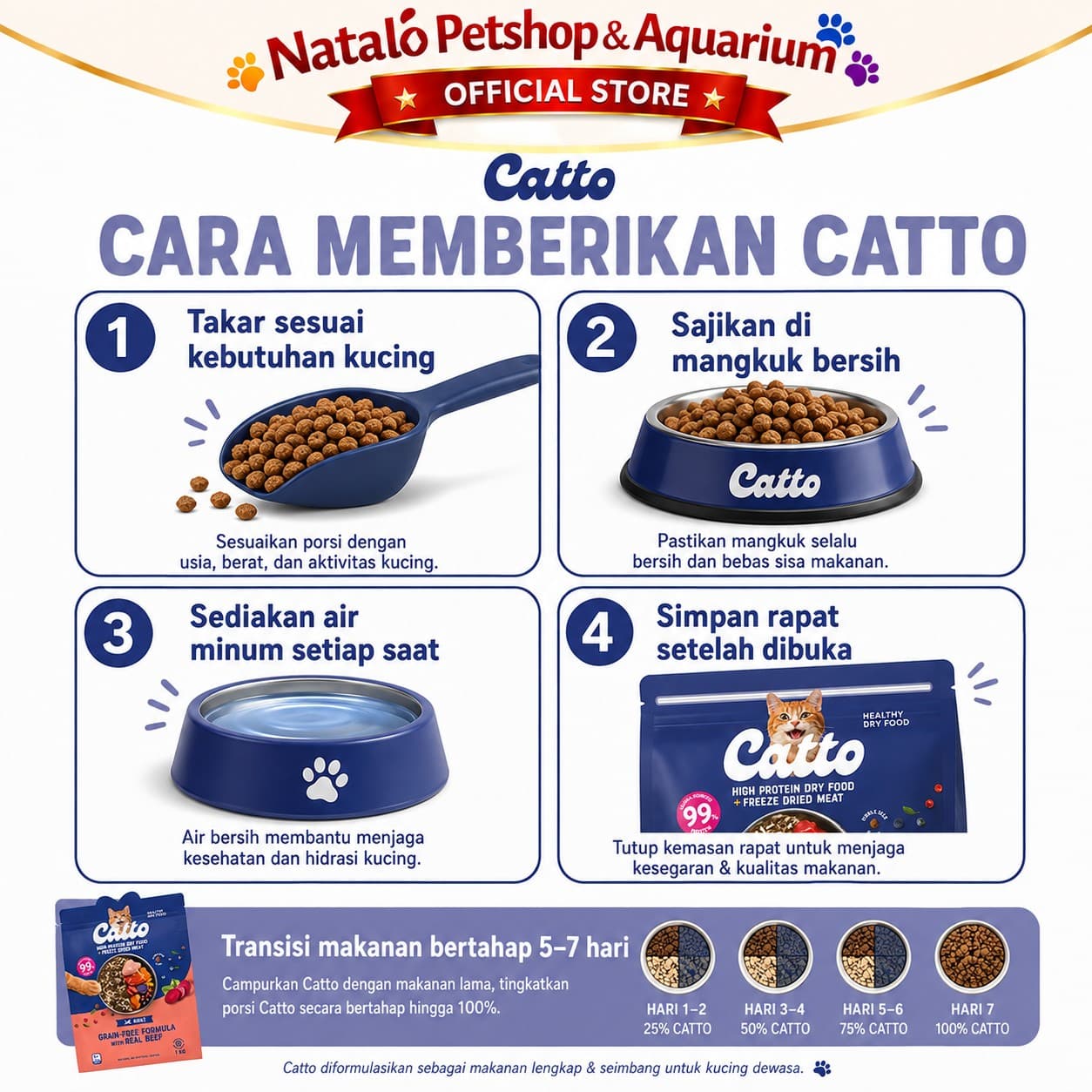 Catto High Protein Dry Adult Cat Food + Freeze Dried Meat Grain Free Formula 1KG - Makanan Kering Kucing Dewasa Premium 1 KG - gambar 4