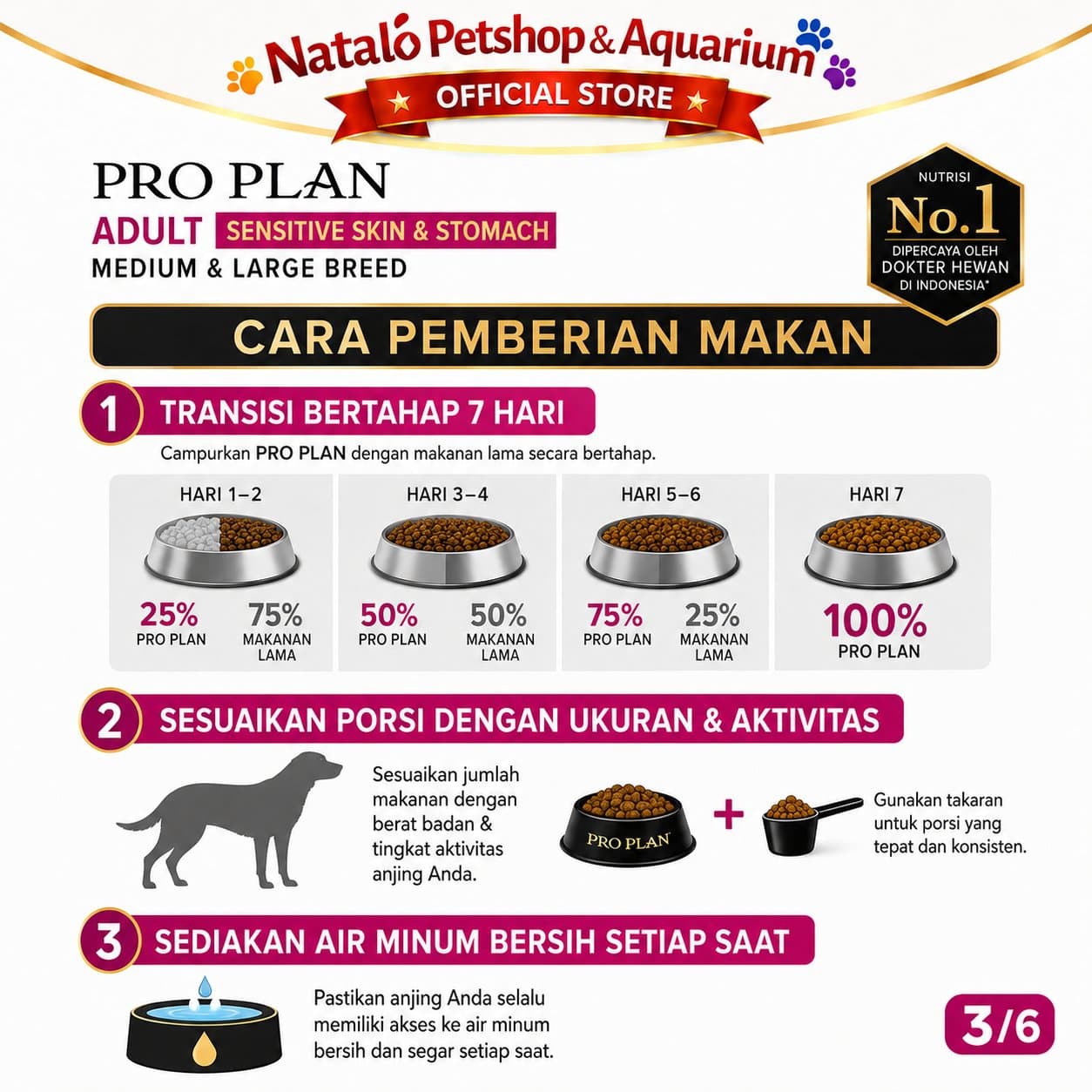 PRO PLAN Sensitive Skin Stomach 3KG Medium & Large Breed Adult Dog Food / Salmon & Mackerel Formula - Makanan Anjing Dewasa PROPLAN Ras Sedang Besar untuk Kulit dan Pencernaan 3 KG - gambar 3