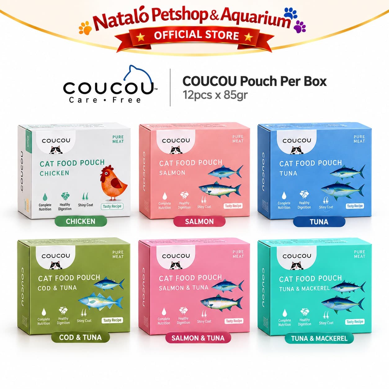 COUCOU Pouch Wet Cat food 1 BOX isi (12pcs x 85gr) All Life Stages - Makanan Basah Saset Kucing COU COU Semua Tahap Usia - gambar 6
