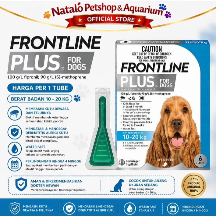 Frontline Plus for MEDIUM DOG - Harga untuk 1 TUBE / PIPET / AMPUL - Berat Badan 10KG - 20KG / Obat Kutu Anjing Ampuh - gambar 1