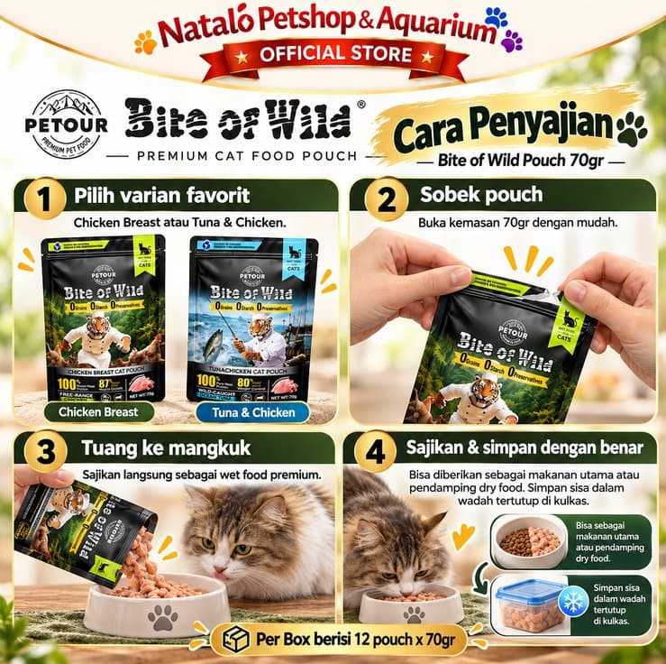 Bite of Wild Pouch Wet Cat Food 1BOX (12pcs x 70gr) All Life Stages  - Makanan Basah Saset Kucing  Semua Tahap Umur / Usia Tuna Chicken Breast - gambar 3