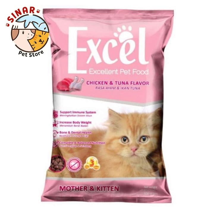 Excel Kitten Food 500GR Makanan Anak Kucing Cat Food Chicken & Tuna Flavor Ayam - gambar 1