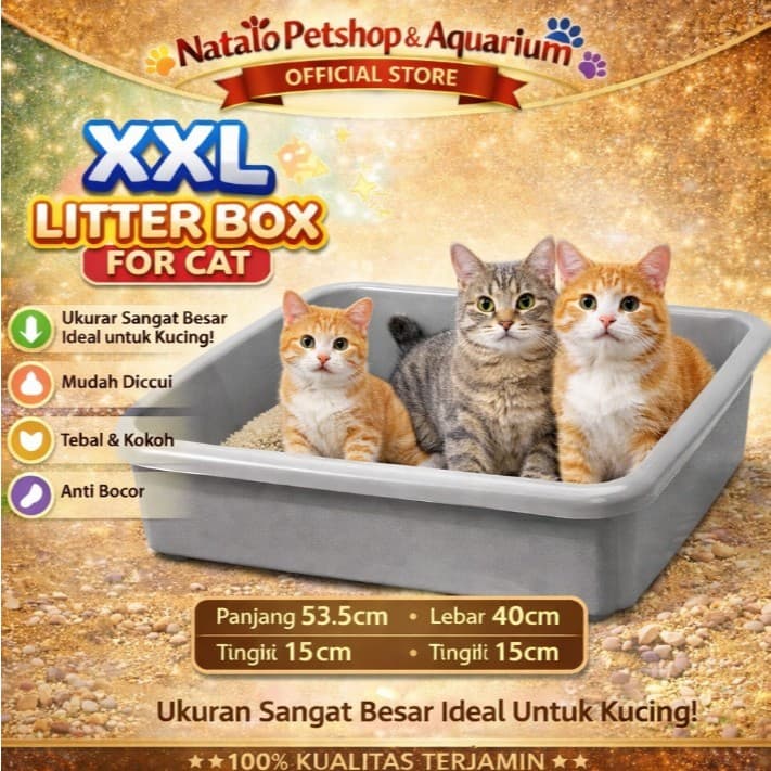 Litter Box Lokal XXL / 2 Xtra Large / Ekstra Besar - Bak Pasir Kucing Murah Praktis Hemat Tempat / Wadah 53.5 x 40 x 15cm Jumbo Super Duper