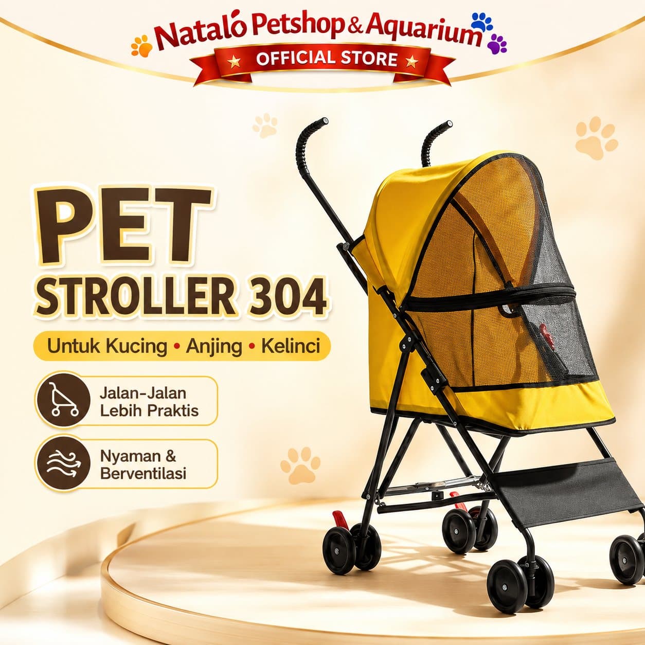 PET STROLLER FOR PET 304 - Cargo / Kennel Buat Jalan Jalan Hewan/ Cat Dog Rabbit / Stroler Kucing Anjing Kelinci - Kotak Roda Bahan Kain Premium / Foldable / Bisa Di Lipat - gambar 1