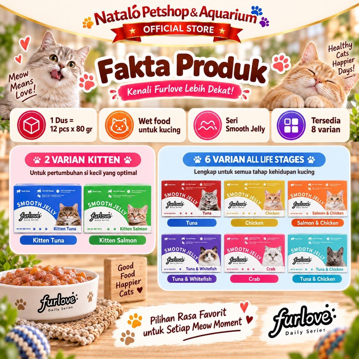 Furlove Pouch Wet Cat food 1 BOX isi (12pcs x 85gr) All Life Stages - Makanan Basah Saset Kucing Semua Tahap Usia - gambar 4