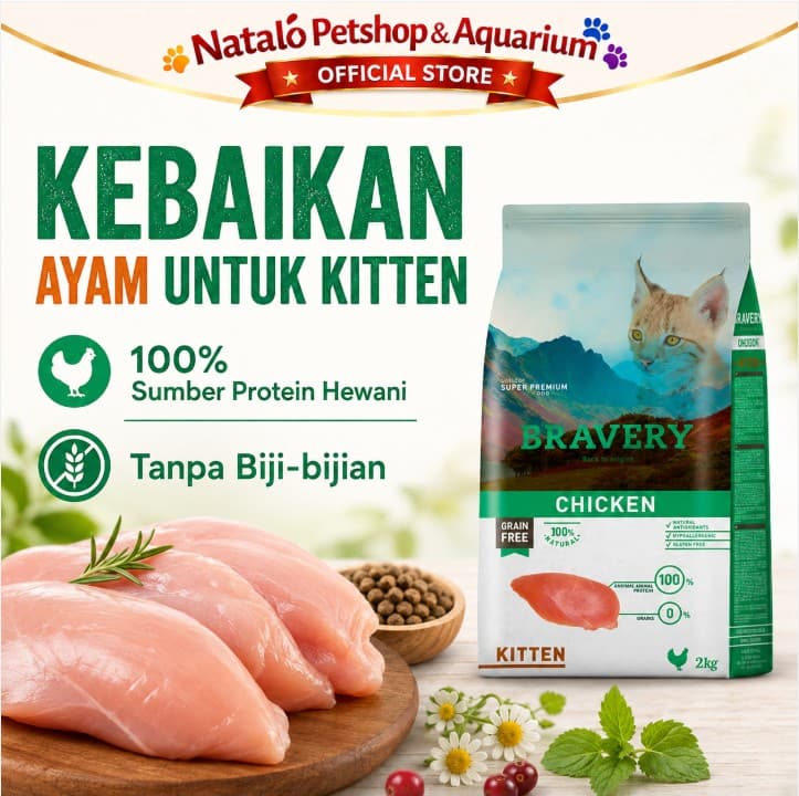 Bravery Kitten Chicken 2KG Makanan Anak Kucing Baby Cat Super Premium - gambar 4