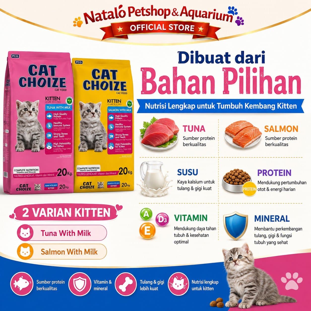 Cat Choize Kitten Cat Food Tuna / Salmon 20KG - Makanan Anak Kucing Goni Sak Ekonomis Murah Hemat 20 KG - gambar 4