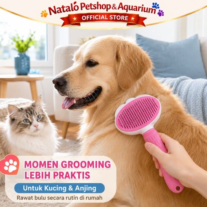 Sisir Slicker Automatic Hewan Kucing Anjing Kelinci SR 52 Pet Brush Cat Dog Otomatis - gambar 2