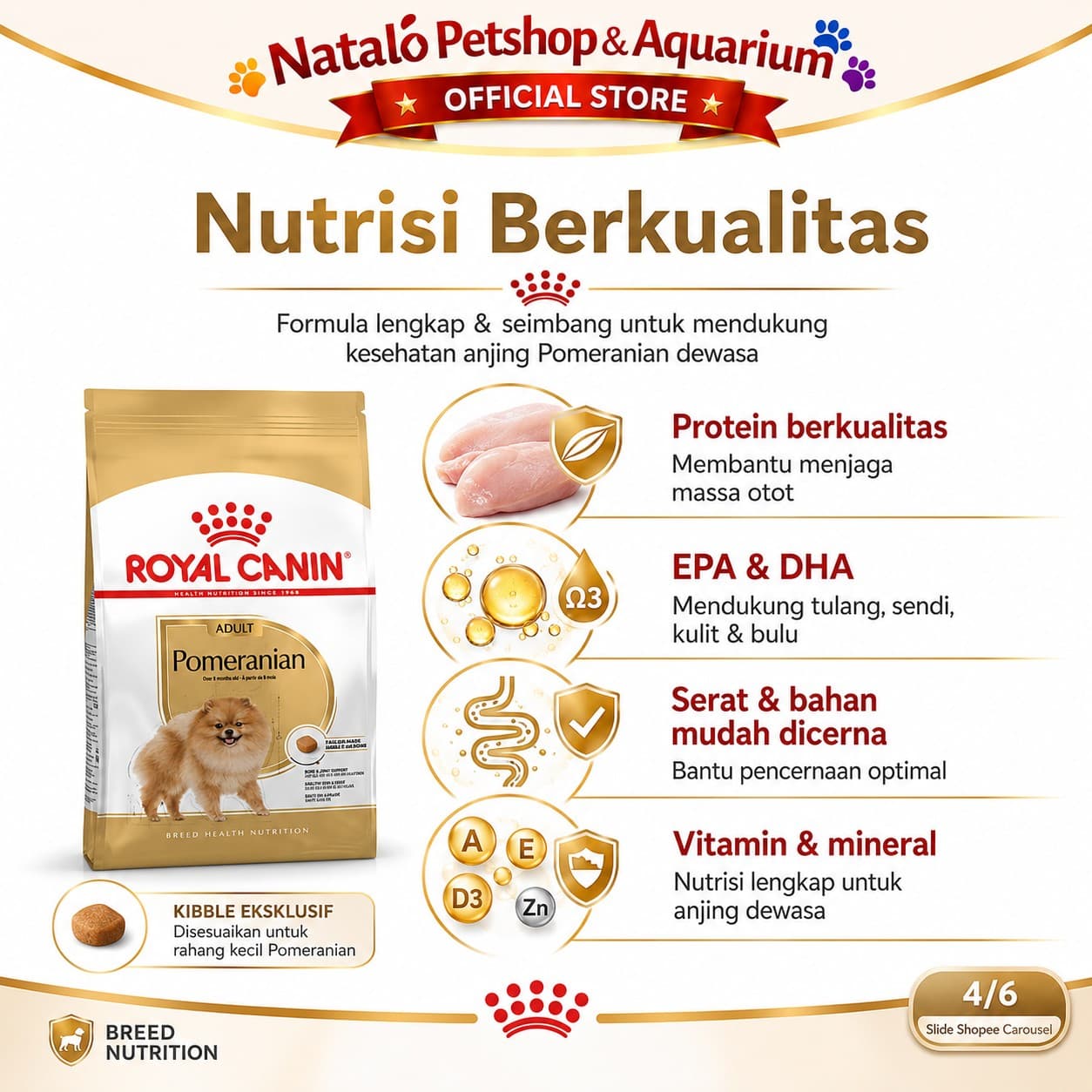 Royal Canin Pomeranian Adult 500GR Dry Dog Food - Makanan Anjing Dewasa Ras Pom 500 GR - gambar 4