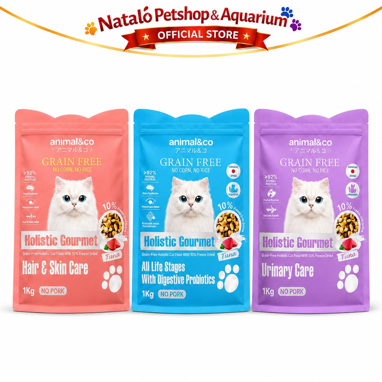 Animal&Co Holistic Gourmet 1KG Grain Free Cat Food / All Life Stages - Makanan Kucing Semua Umur - Hair & Skin / Digestive Probiotics / Urinary Care 1 KG - gambar 6