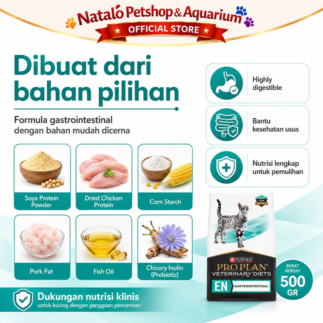 Pro Plan Gastrointestinal 500 GR - Makanan Kucing Dewasa PROPLAN untuk Pencernaan Mencret Diare Freshpack 500GR / Gastro Intestinal Cat - Veterinary Diets Dry Food - gambar 4
