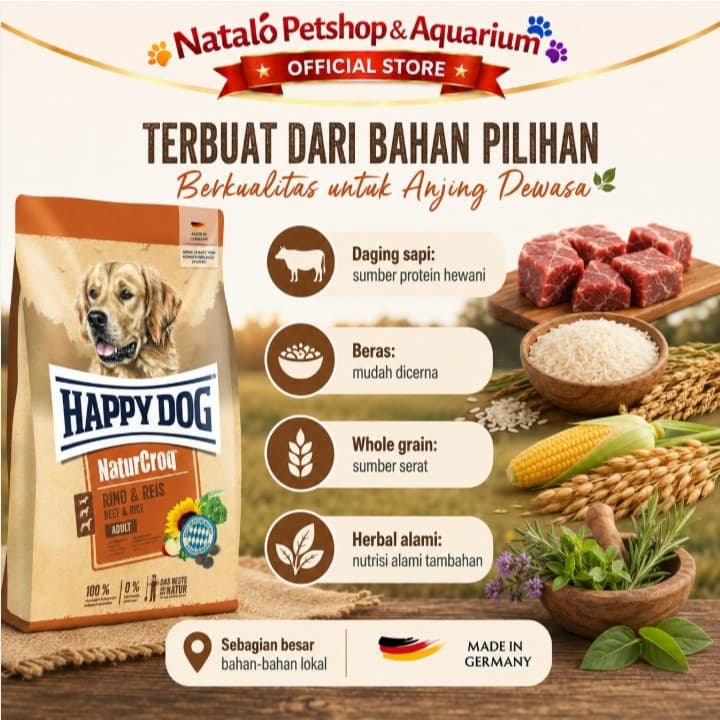 Happy Dog NaturCroq Beef & Rice 1KG Medium Large Breed Adult Dog Food - Makanan Anjing Dewasa Ras Besar Rasa Daging Sapi 1 KG - gambar 4