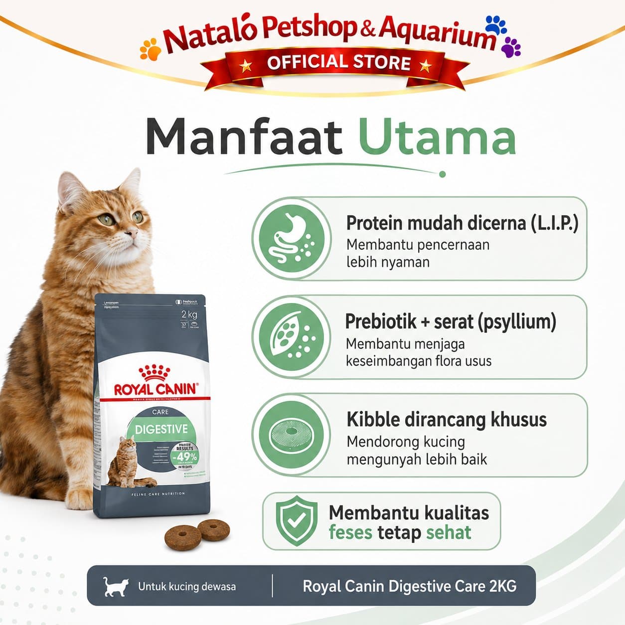 Royal Canin Digestive Care Dry Cat Food 2KG - Makanan Kucing Dewasa untuk Pencernaan 2 KG - gambar 2