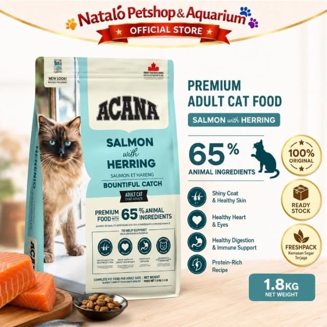 Acana Bountiful Catch Adult Cat Food 1.8KG Premium Dry Food - Salmon with Herring - Makanan Kucing Kering Dewasa 1.8 KG rasa ikan sehat bulu lebat - gambar 1