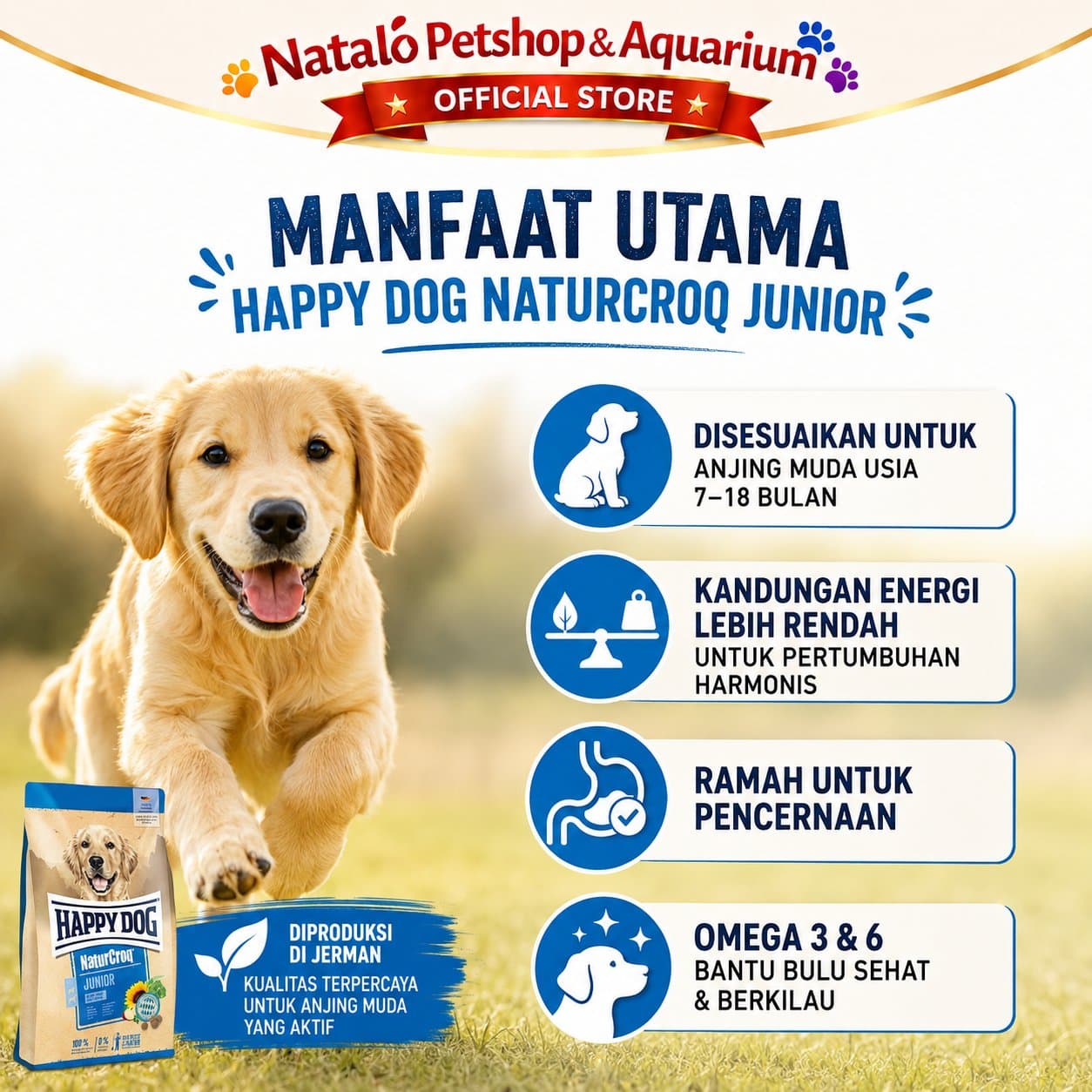 Happy Dog NaturCroq Junior 15KG Medium Large Breed Dog Food - Makanan Anak Anjing Ras Besar 15 KG - gambar 2