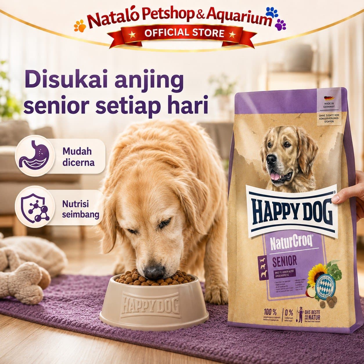 Happy Dog NaturCroq Senior 15KG Medium Large Breed Dog Food - Makanan Anjing Tua / Berumur Ras Besar 15 KG - gambar 5