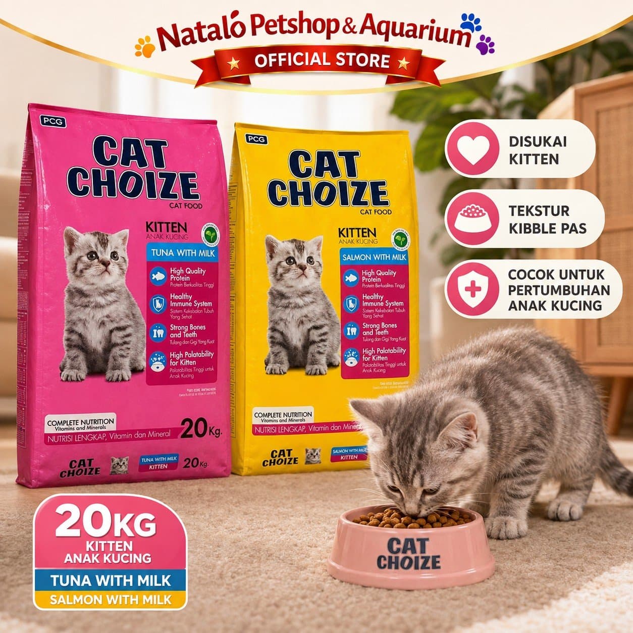 Cat Choize Kitten Cat Food Tuna / Salmon 20KG - Makanan Anak Kucing Goni Sak Ekonomis Murah Hemat 20 KG - gambar 5