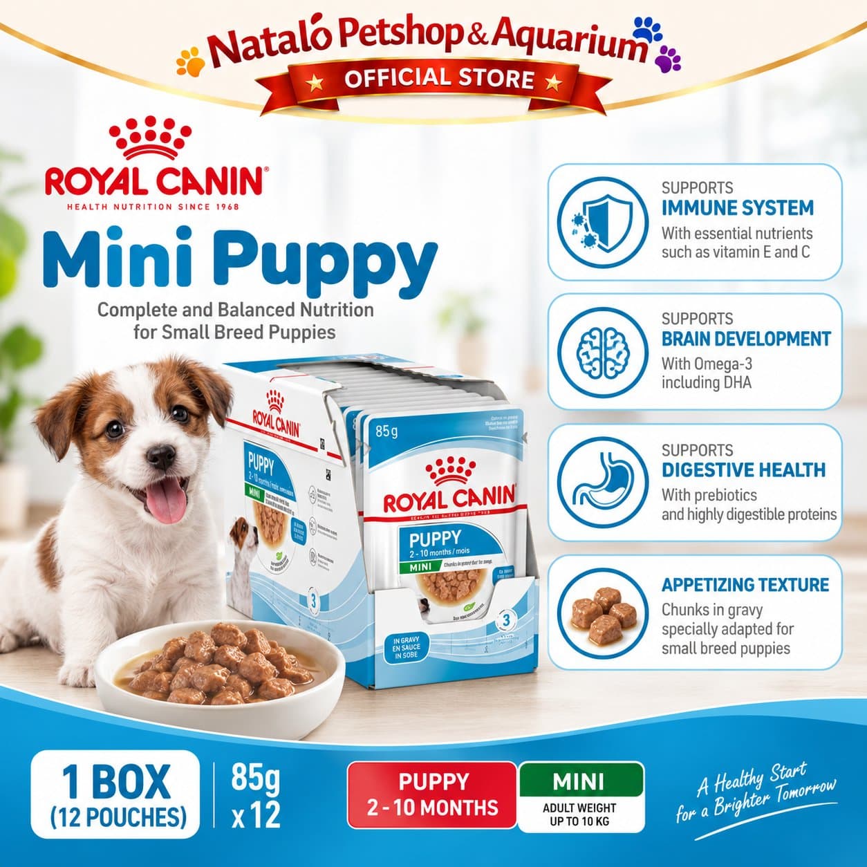 Royal Canin Mini Puppy Pouch Dog Wet Food 1 BOX isi (12pcs X 85gr) - Makanan Basah Saset Anak Anjing