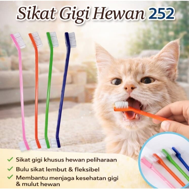 Sikat Gigi Hewan 252 - Dengan bulu lembut, aman untuk kucing & anjing. Membantu membersihkan plak, menjaga kesehatan gigi dan mulut. Panjang 21 cm, warna random / Pet Cat Dog Tooth Brush Sikatgigi - gambar 1