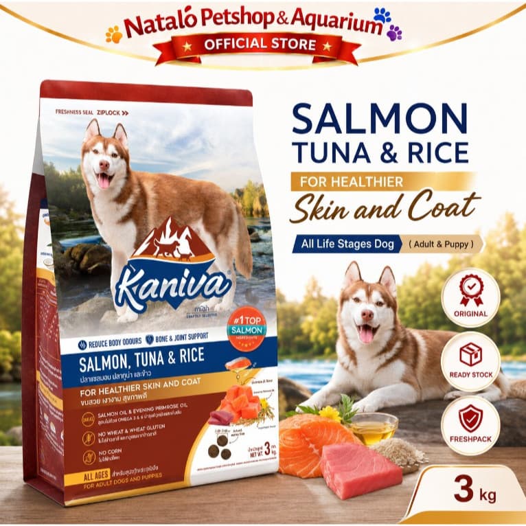 Kaniva Dog Salmon Tuna & Rice 3KG Dry Food - Skin Coat All Life Stages - Premium Makanan Anjing Kering - Segala Usia Anak Dewasa Medium Large Breed Puppy Adult 3 KG - gambar 1