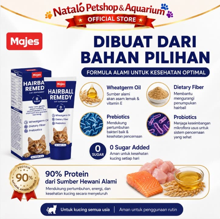 MAJES Hairball Remedy Cat Supplement - Vitamin Hairball Usus Kucing 55Gr - gambar 4