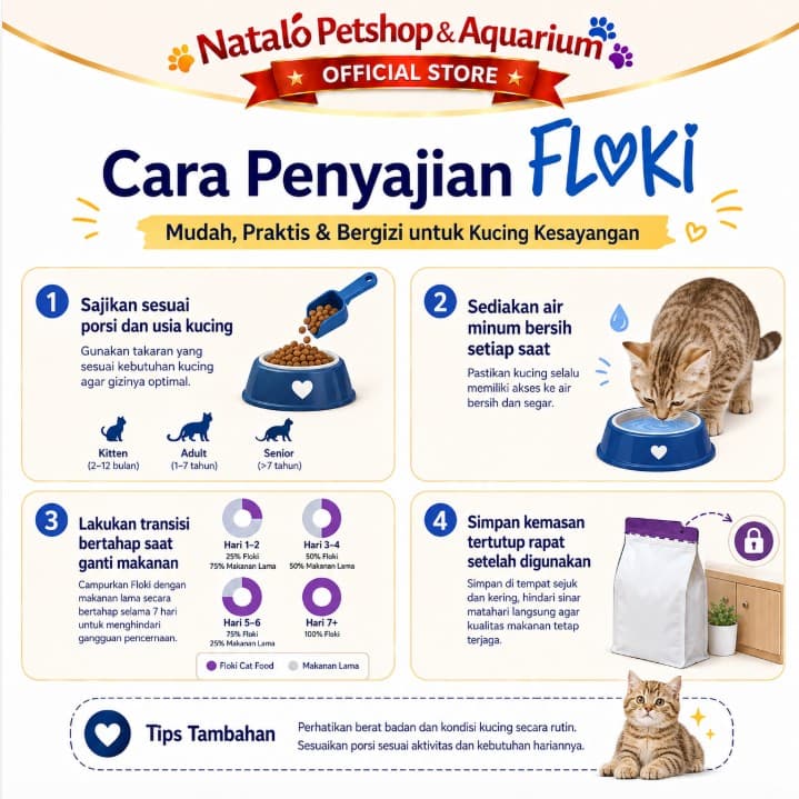 Floki Cat Food 1KG Adult Salmon Chicken / Kitten Dry Premium Makanan Kering Kucing Dewasa Semua Ras All Breed Kitten rasa Ayam Ikan Anak 1 KG - gambar 3