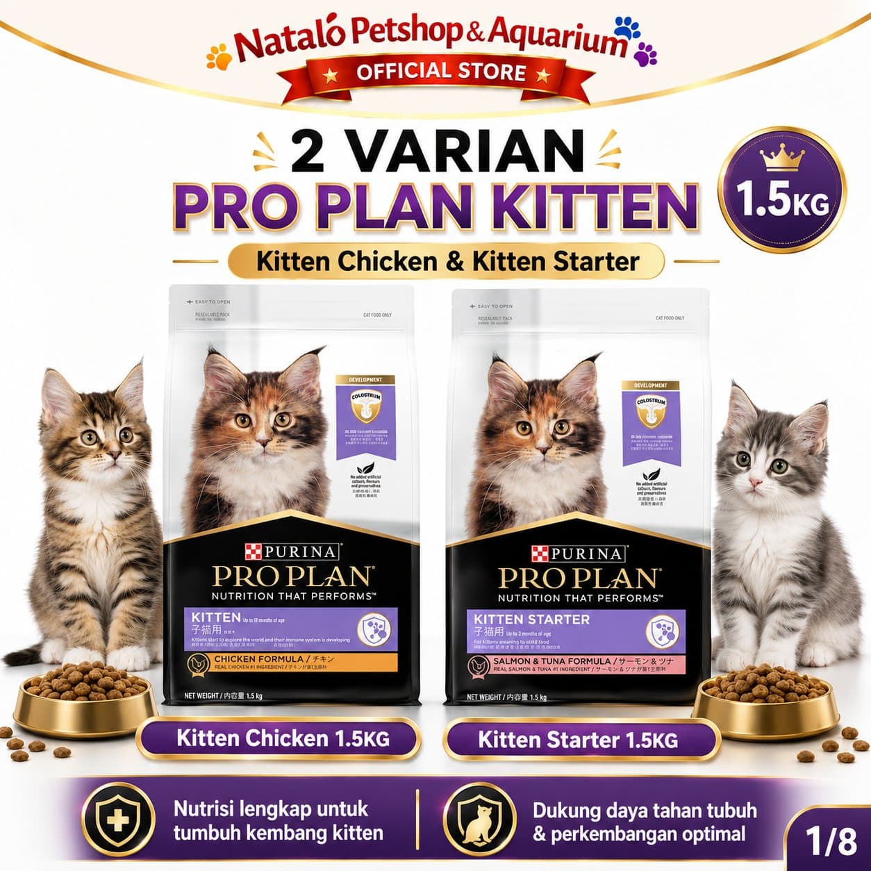PRO PLAN Kitten Starter / Kitten Chicken 1.5KG Cat Food - Makanan Bayi dan Anak Kucing Buat Gemuk PROPLAN 1.5 KG - gambar 1