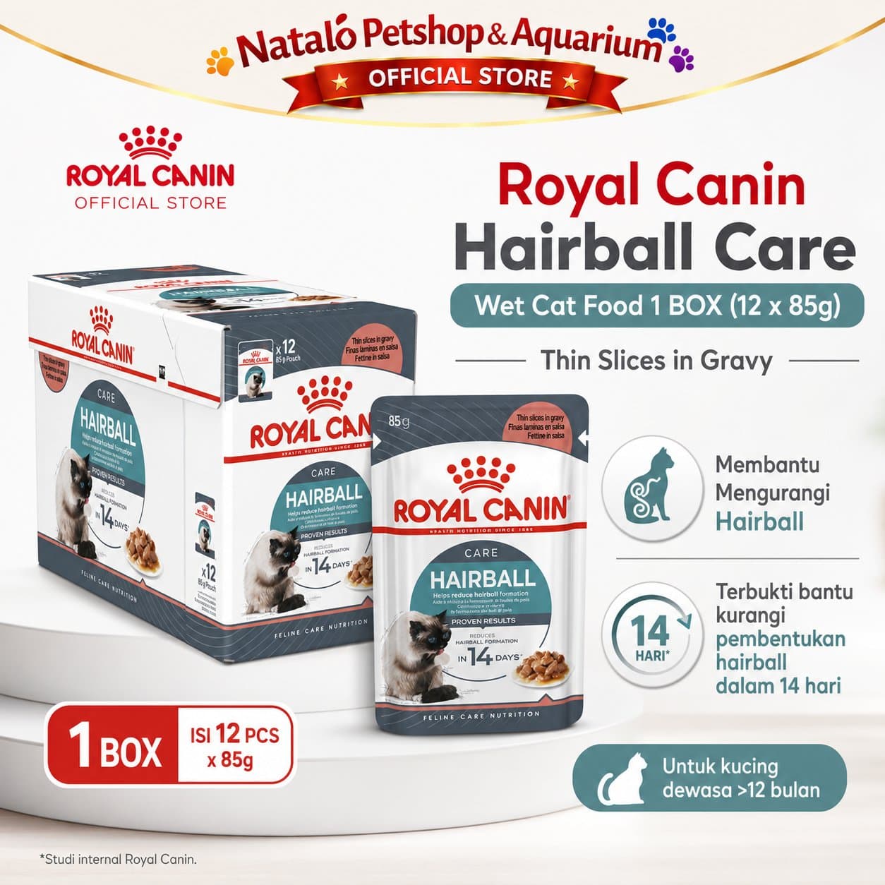 Royal Canin Hairball Care Pouch Wet Cat Food 1 BOX isi (12pcs X 85gr) - Makanan Basah Saset Kucing untuk Hair Ball - gambar 1