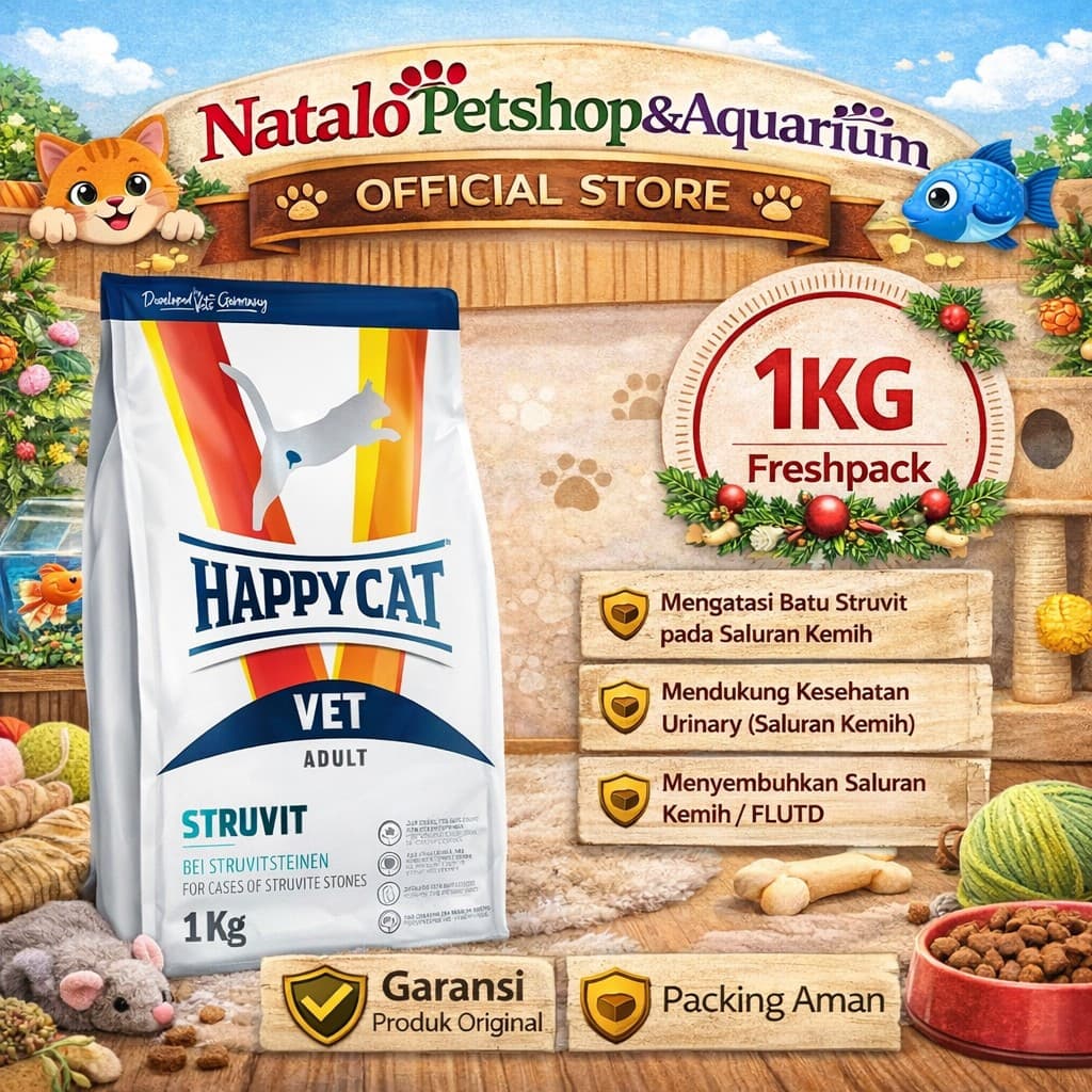 Happy Cat Vet Struvit 1KG Urinary S/O Freshpack - Makanan Kucing Dewasa untuk Pengobatan Saluran Kencing Kemih FLUTD 1 KG