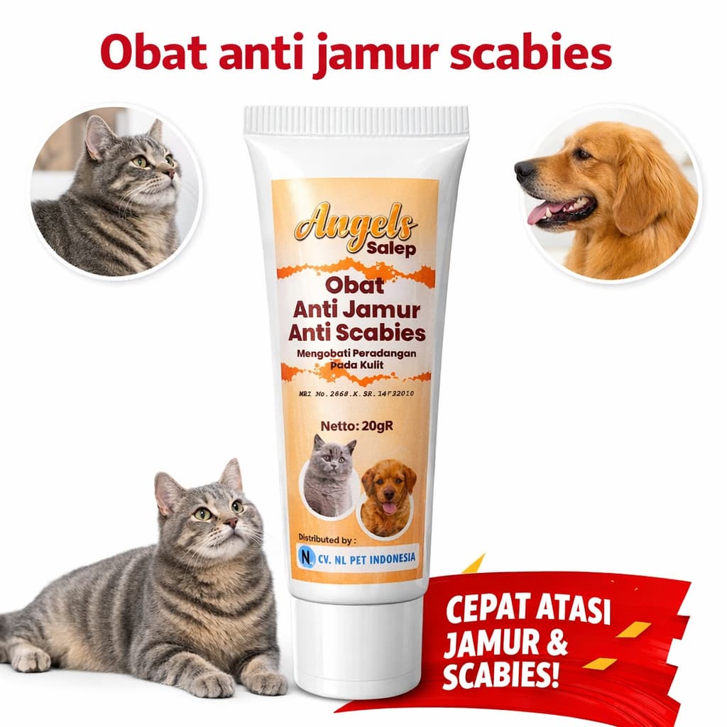 Angels Obat Anti Jamur & Scabies Salep Cream 20GR - Hewan Kucing Anjing Kelinci / Pet Cat Dog Rabbit / for Demodex  ANGELS OBAT ANTI JAMUR & ANTI SCABIES CREAM 20GR Indikasi Mengobati peradangan pada kulit hewan yang disebabkan karena infeksi jamur, bakte - gambar 1