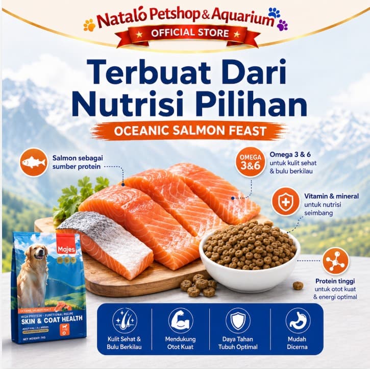 MAJES High Protein Skin & Coat Health Oceanic Salmon Feast Adult Dog Food 7 KG - Makanan Anjing Dewasa Freshpack 7KG - gambar 4