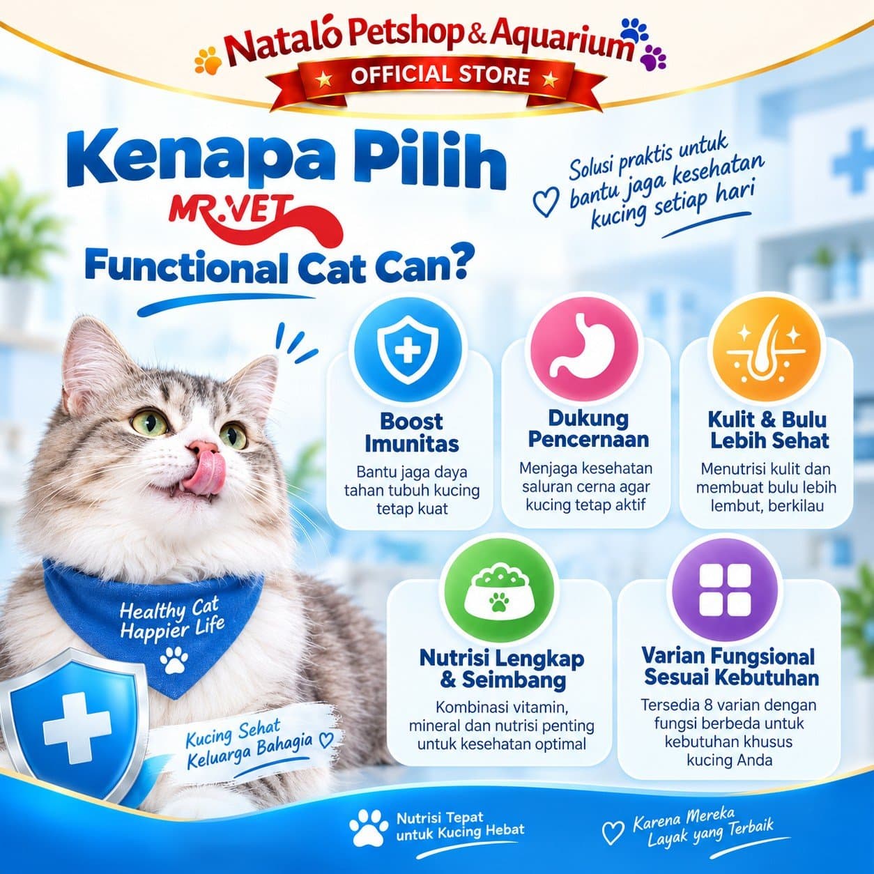 Mr. Vet Cat Can All Life Stages Functional Wet Food 400GR - Makanan Basah Kaleng Kucing Mr.Vet Semua Tahap Usia Fungsional Kesehatan 400 GR - gambar 2