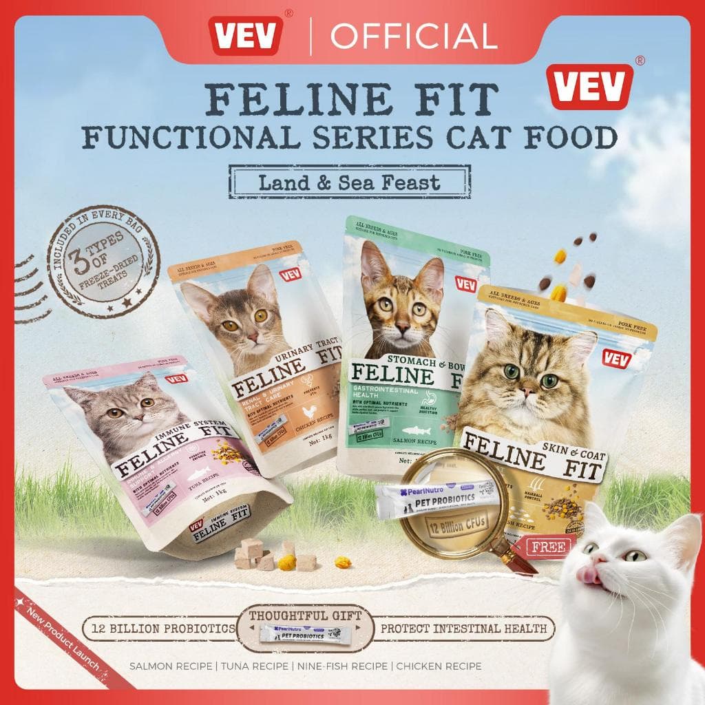 VEV Feline Fit Functional Series Cat Food 1 KG All Life Stages - Makanan Kering Kucing Semua Umur Freshpack 1KG - gambar 1