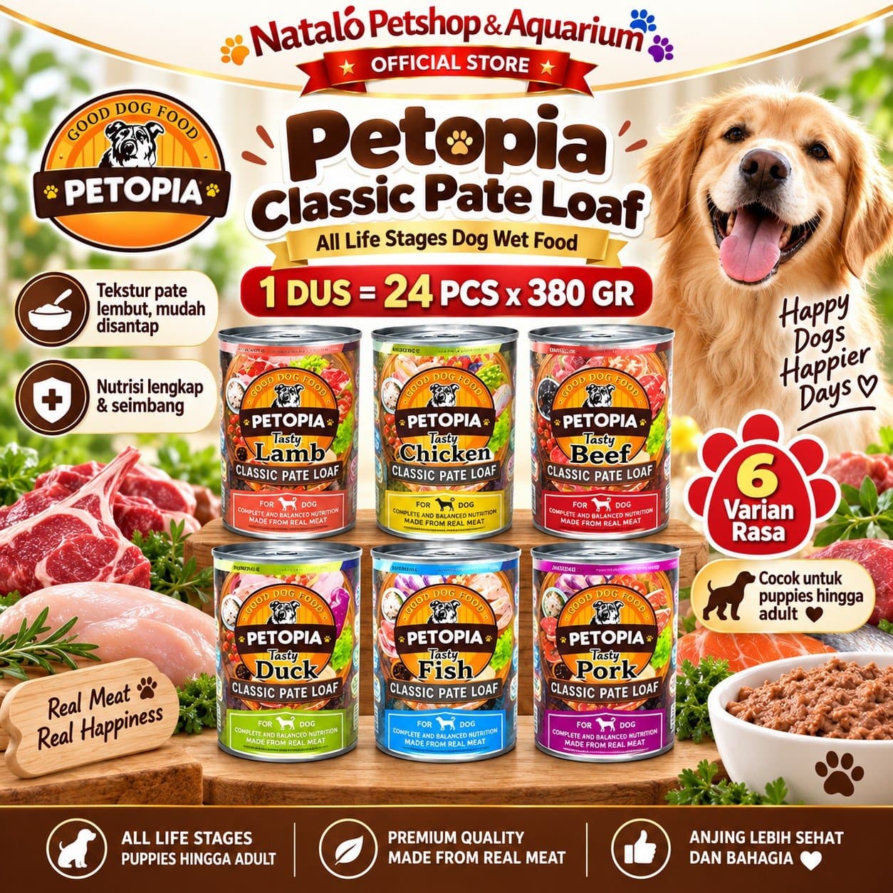Petopia Classic Pate Loaf 1 DUS (24pcs x 380gr) All Life Stages Wet Dog Food  - Makanan Basah Kaleng Anjing untuk Semua Tahap Usia / Umur - gambar 1