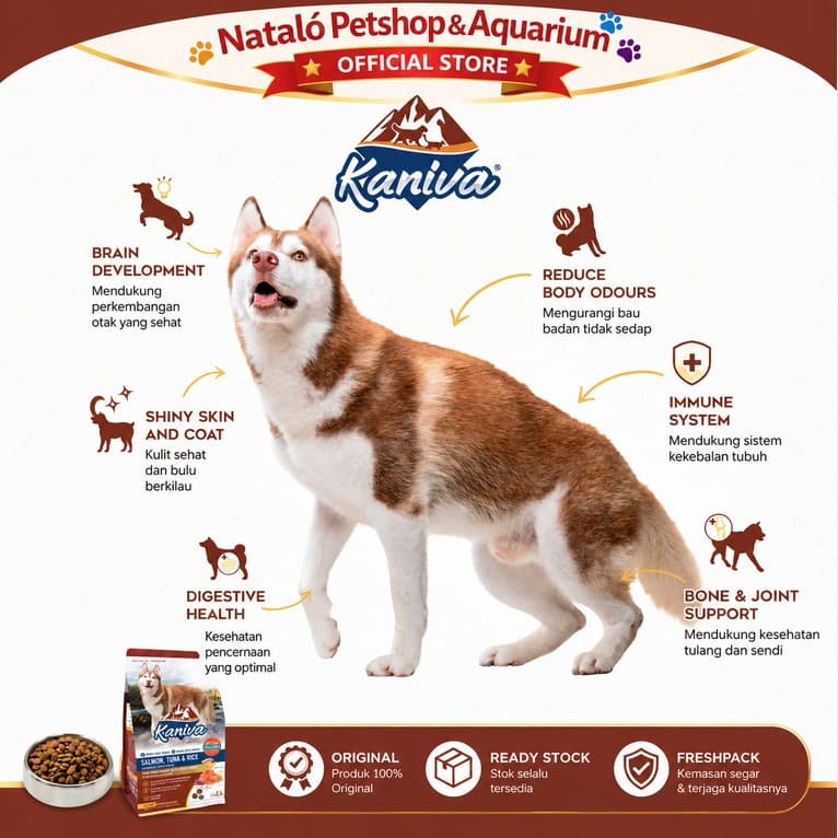 Kaniva Dog Salmon Tuna & Rice 3KG Dry Food - Skin Coat All Life Stages - Premium Makanan Anjing Kering - Segala Usia Anak Dewasa Medium Large Breed Puppy Adult 3 KG - gambar 2