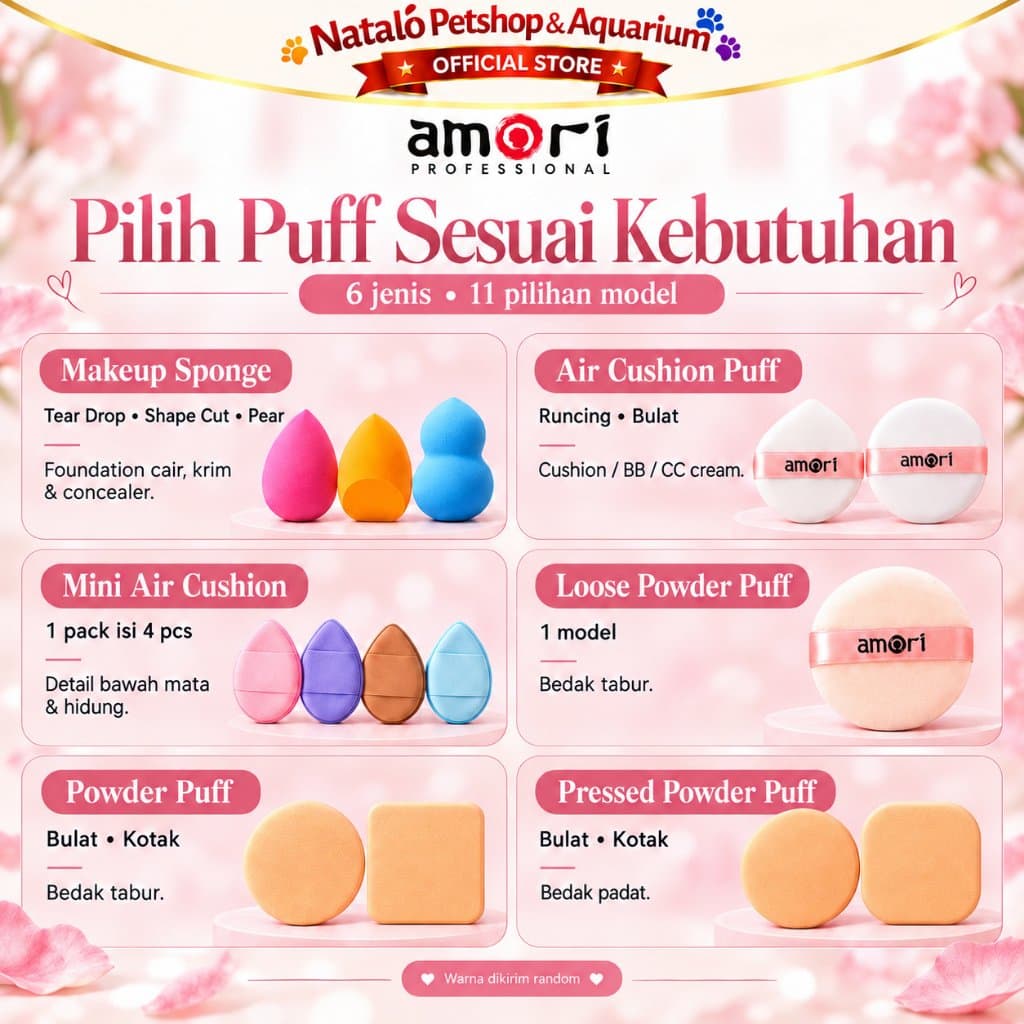 AMORI Puff Makeup Spons Bedak - Powder Puff, Air Cushion Puff, Mini Puff & Sponge Foundation - gambar 8