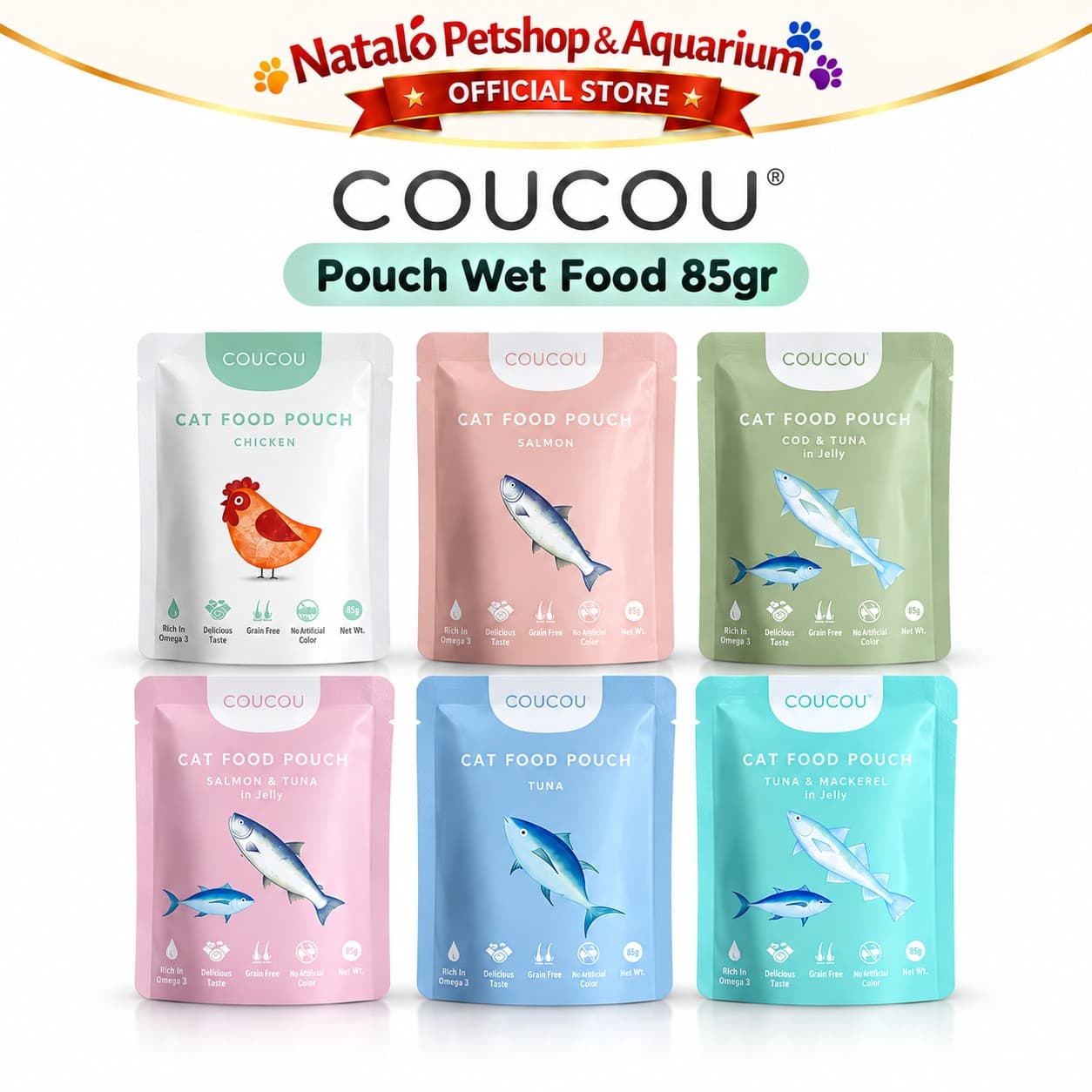 COUCOU Pouch Wet Cat food 85GR All Life Stages - Makanan Basah Saset Kucing COU COU Semua Tahap Usia 85 GR - gambar 6