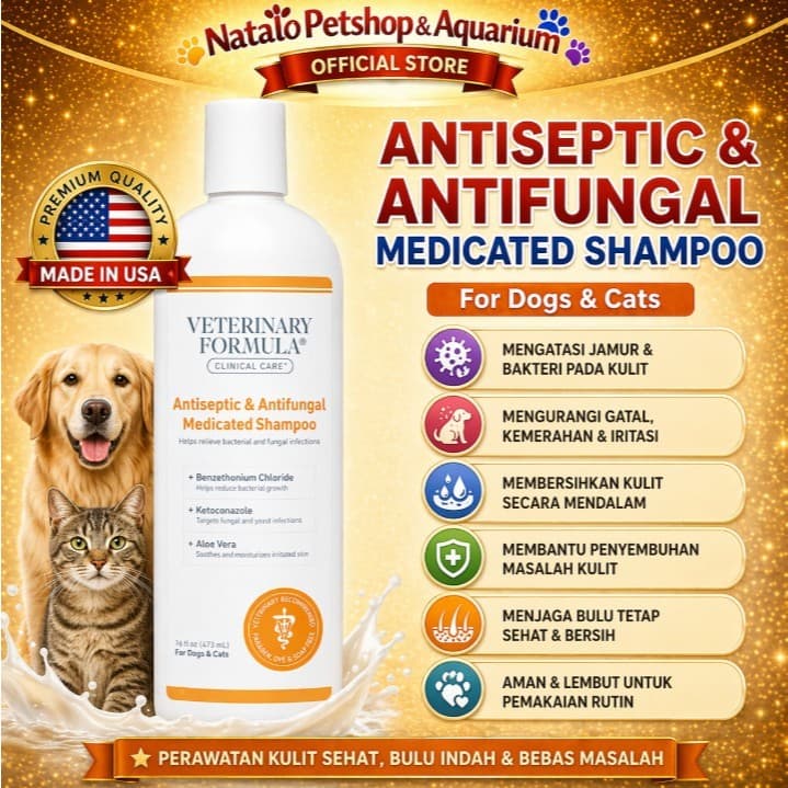 Antiseptic & Antifungal Medicated Shampoo 473ML by Veterinary Formula - Sampo Jamur Paling Ampuh Mantap Betul Hewan Kucing Anjing Anti Bakteri Fungal Dermatitis Kulit Gatal Infeksi Bersisik 473 ML - gambar 1