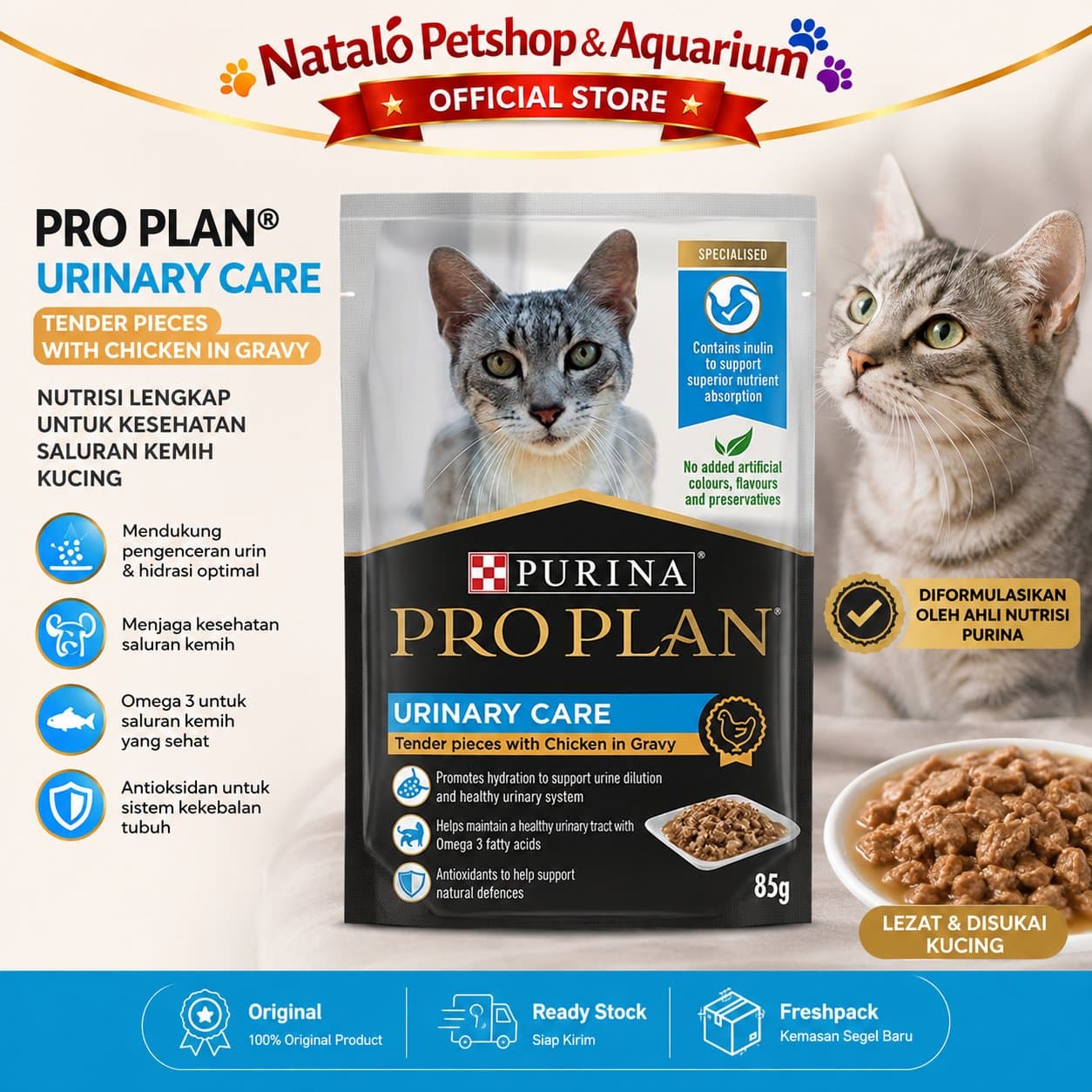Pro Plan Urinary Care Pouch Wet Food 85 GR - Makanan Basah Saset Kucing Dewasa untuk Saluran Kencing Kantong Kemih FLUTD 85GR Proplan - gambar 2