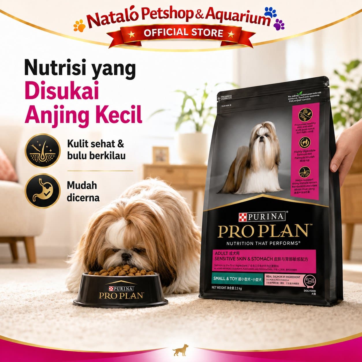 PRO PLAN Sensitive Skin & Stomach Small & Toy / Mini Breed Adult Dog Food 2.5KG - Makanan Anjing Dewasa PROPLAN Ras Kecil Rasa Salmon & Mackerel 2.5 KG - gambar 6