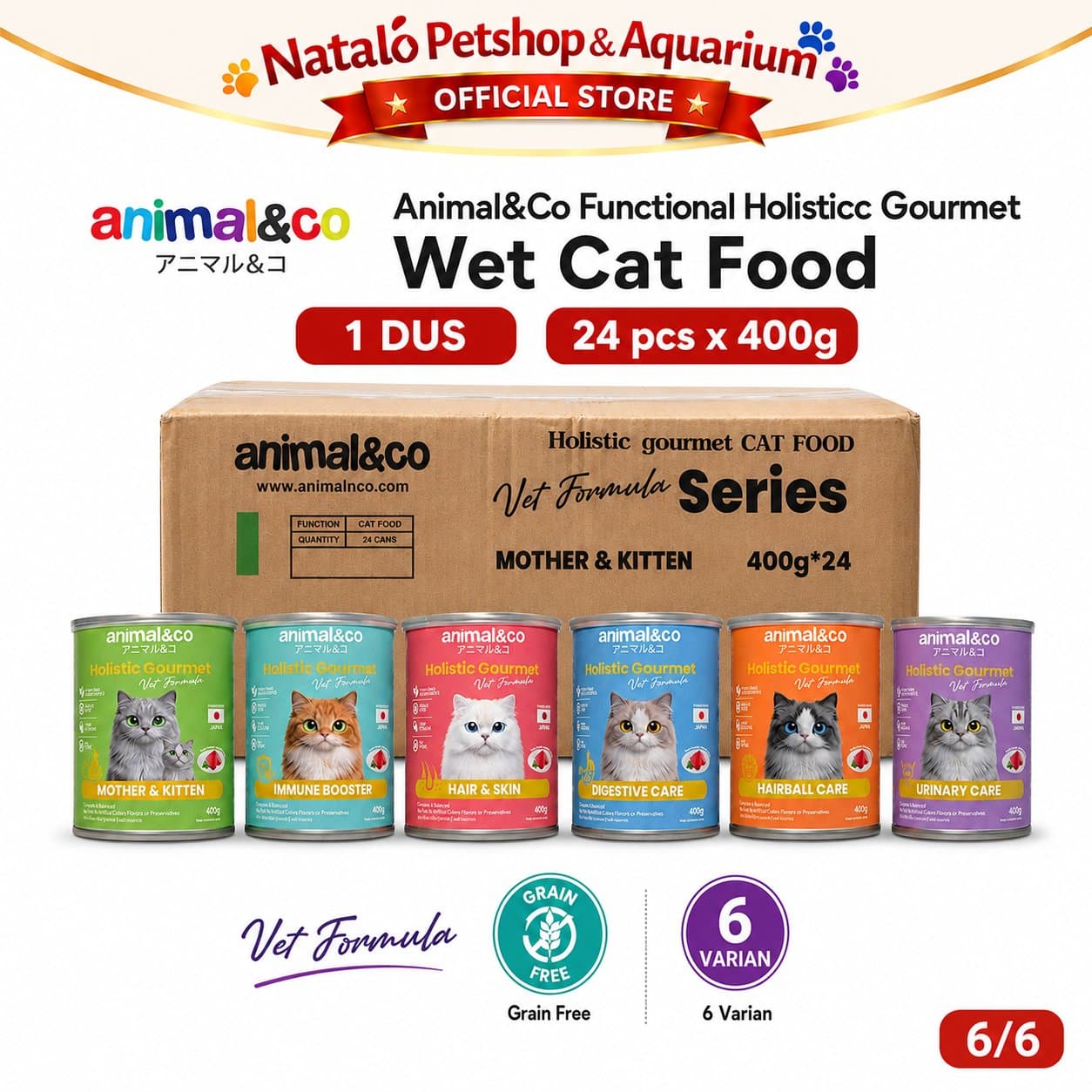 Animal&Co Functional Holistic Gourmet Vet Formula Grain Free 1 DUS (24pcs x 400gr) All Life Stages - Makanan Kaleng Kucing Semua Umur - gambar 6