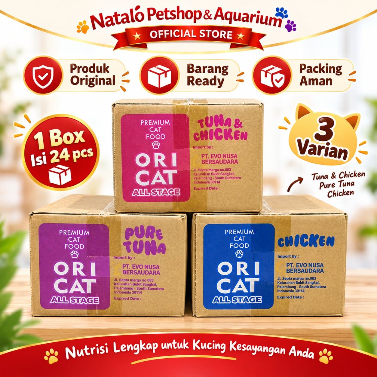 ORICAT Pouch Wet Cat food 1 BOX isi (24pcs x 80gr) All Life Stages - Makanan Basah Saset ORI CAT untuk Kucing Semua Tahap Usia - gambar 1