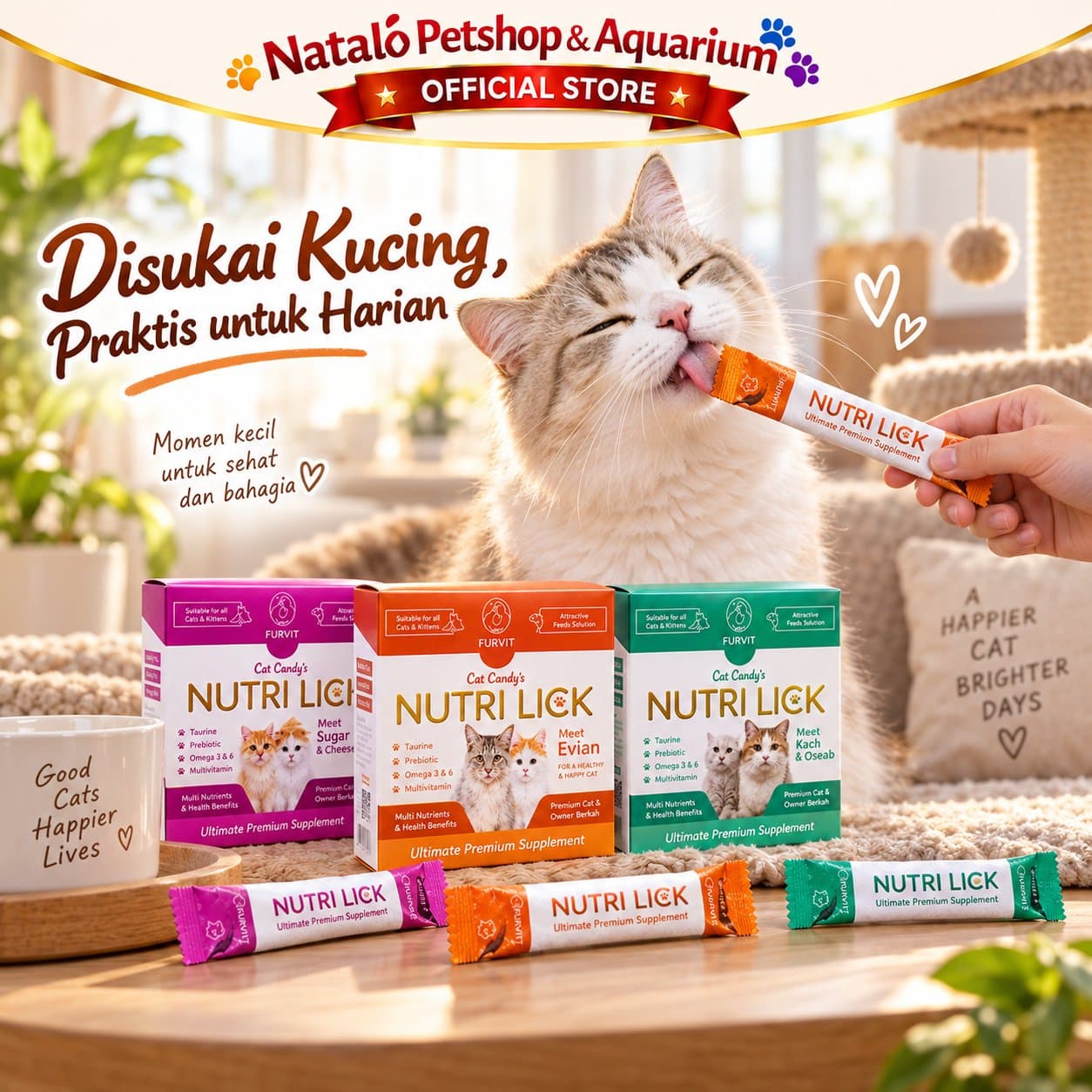 NUTRI LICK Cat Candy - Creamy Suplemen Kucing Premium 1 BOX isi (20pcs x 5gr) - gambar 5
