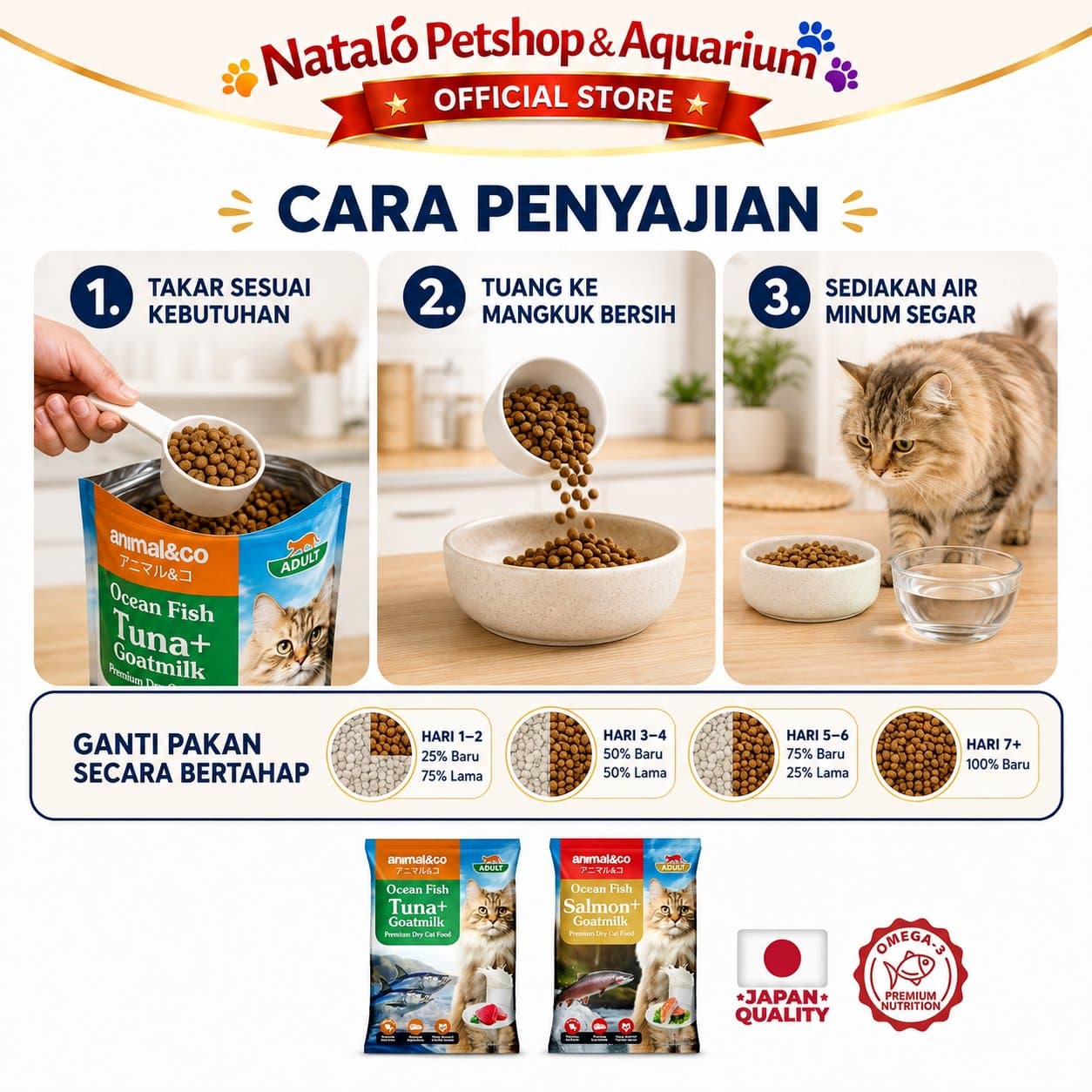 Animal&Co Adult 800GR Tuna / Salmon - Ocean Fish with Goat Milk Premium Dry Cat Food 800 Gr - Makanan Kucing Dewasa Kering Kibble Animal n Co - gambar 3