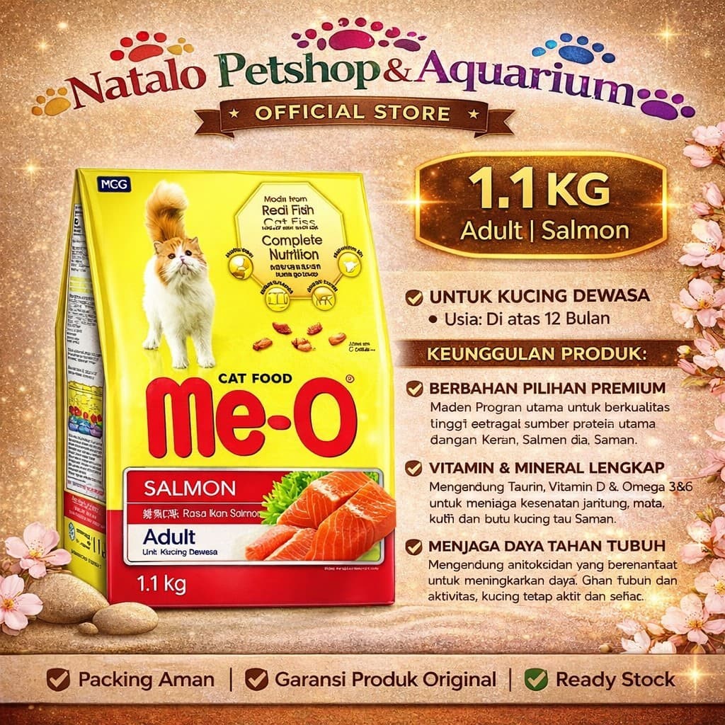 Me-O Adult Cat Food Salmon 1.1KG - Makanan Kucing Dewasa Premium Meo 1.1 KG - gambar 1