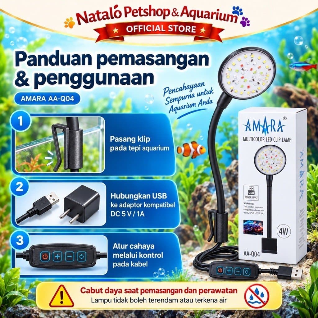 AMARA Multicolor Led Clip Lamp AA-Q04 - Lampu Led Aquarium Aquascape Jepit USB 3 MODE / Hemat AA Q04 Watt - gambar 3