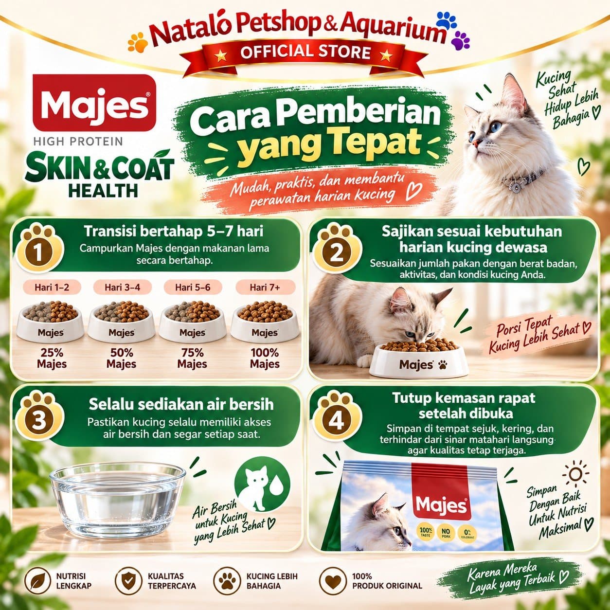 MAJES High Protein Skin & Coat Health Salmon Feast Adult Dry Cat Food 400GR / 1.2KG - Hair Skin Care - Makanan Kucing Dewasa untuk Kesehatan Bulu dan Kulit 400 GR / 1.2 KG - gambar 3