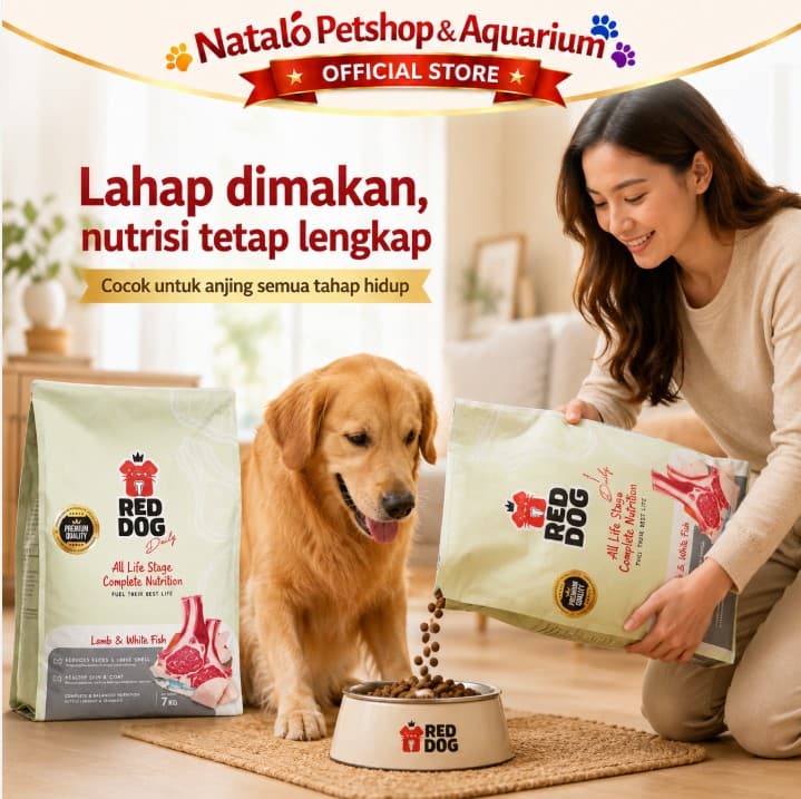 Red Dog 7KG Lamb & White Fish All Life Stages Complete Nutrition Dry Food Reddog 7 KG All Life Stages and Breed Small Medium Large Puppy Adult Segala Usia dan Ras - gambar 5