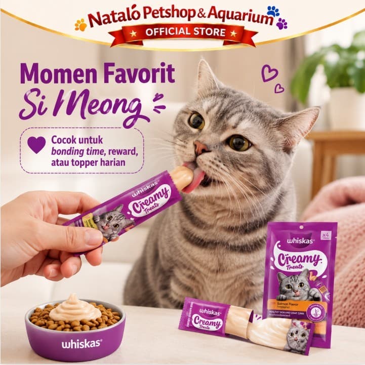 Whiskas Creamy Treats 48gr (12gr x 4pcs) Cat Snack Lickable Liquid Treat Snack Jilat Jajanan Kucing All Life Stages Dewasa Anak 48 gr 4 pcs x 12 gr Cemilan Kitten Adult Camilan - gambar 5